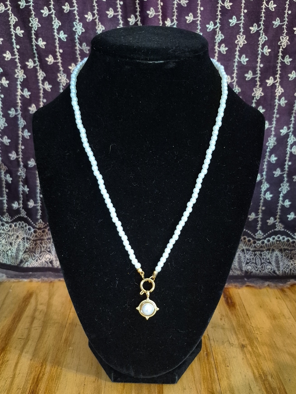 Gold and White Beaded Pendant Necklace - Women Jewelry